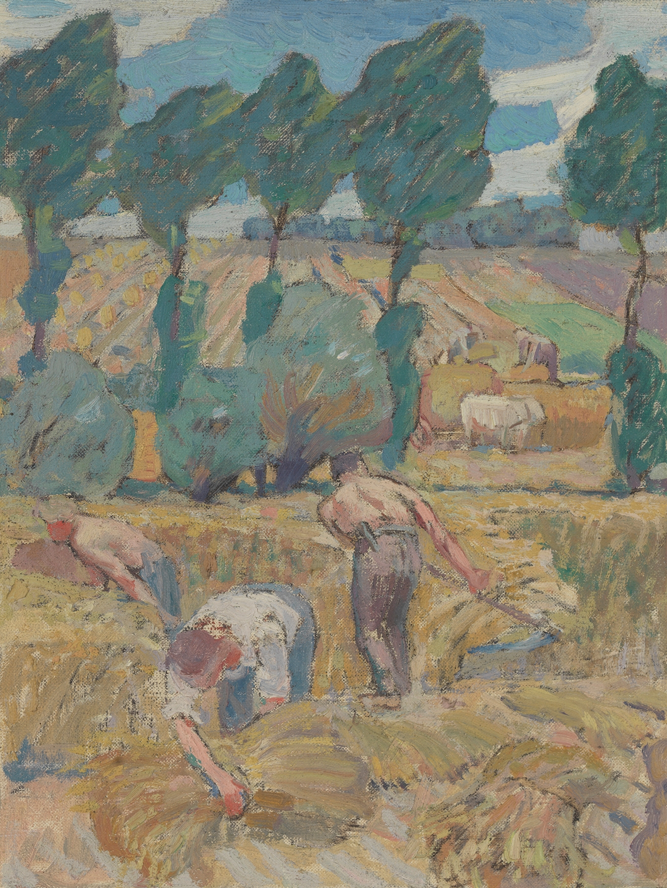 Landscape with fields and nature in oil on canvas by Victor Menu