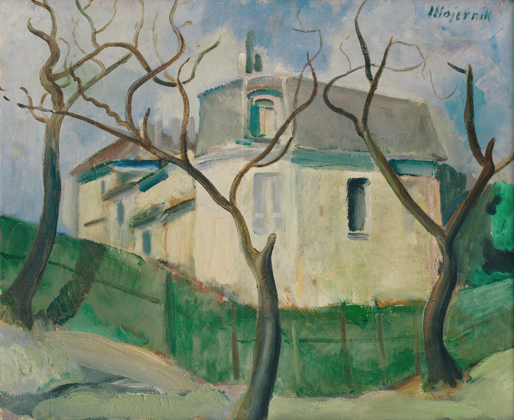 Villa in the garden by Cyprián Majerník, depicting a figure among flowers in a landscape.
