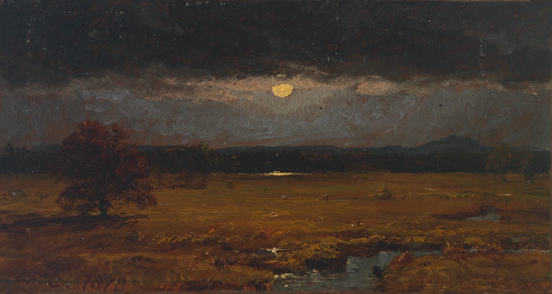 Landscape with sunset and water by Jasper Francis Cropsey, oil painting