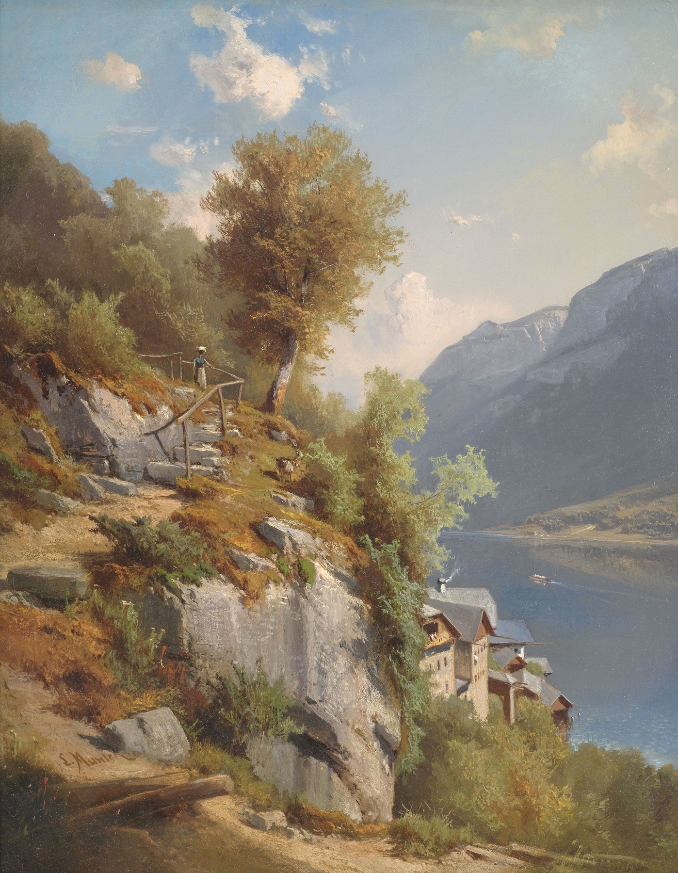 Landscape featuring Hallstätter See by Leopold Munsch