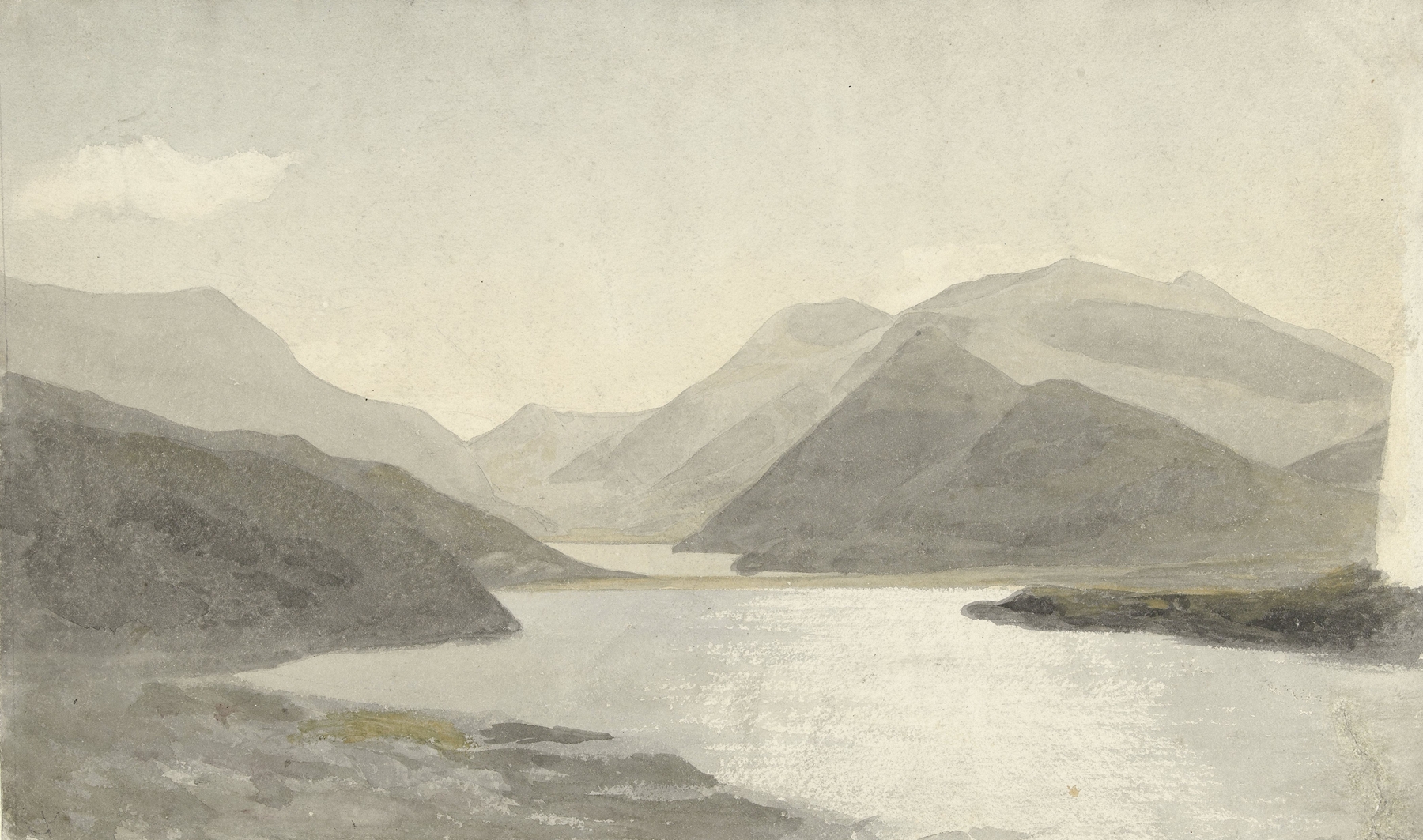 Lake landscape with sunlight by Cornelius Varley, medium unknown