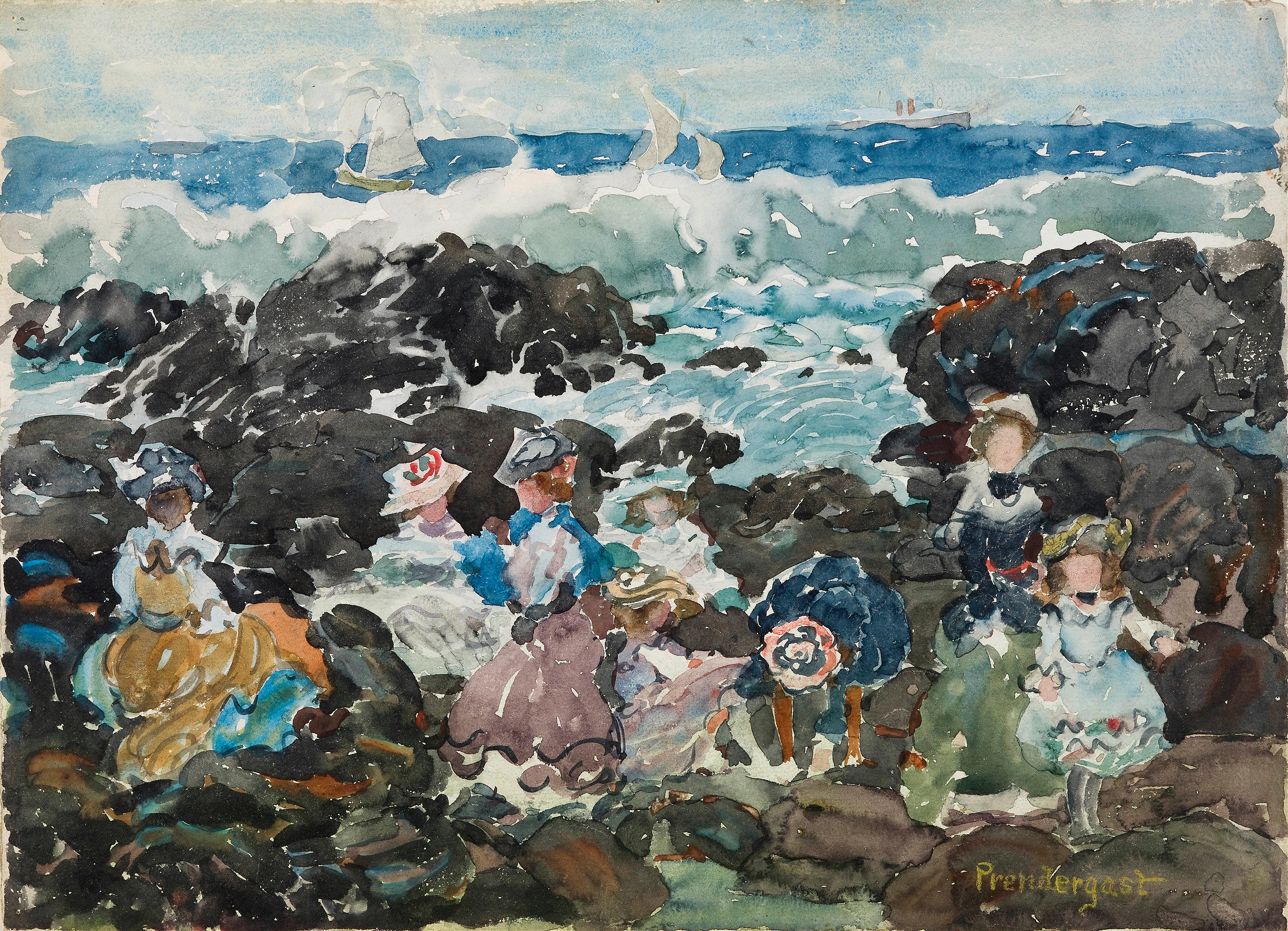 Surf, Cohasset, by Maurice Prendergast, public domain