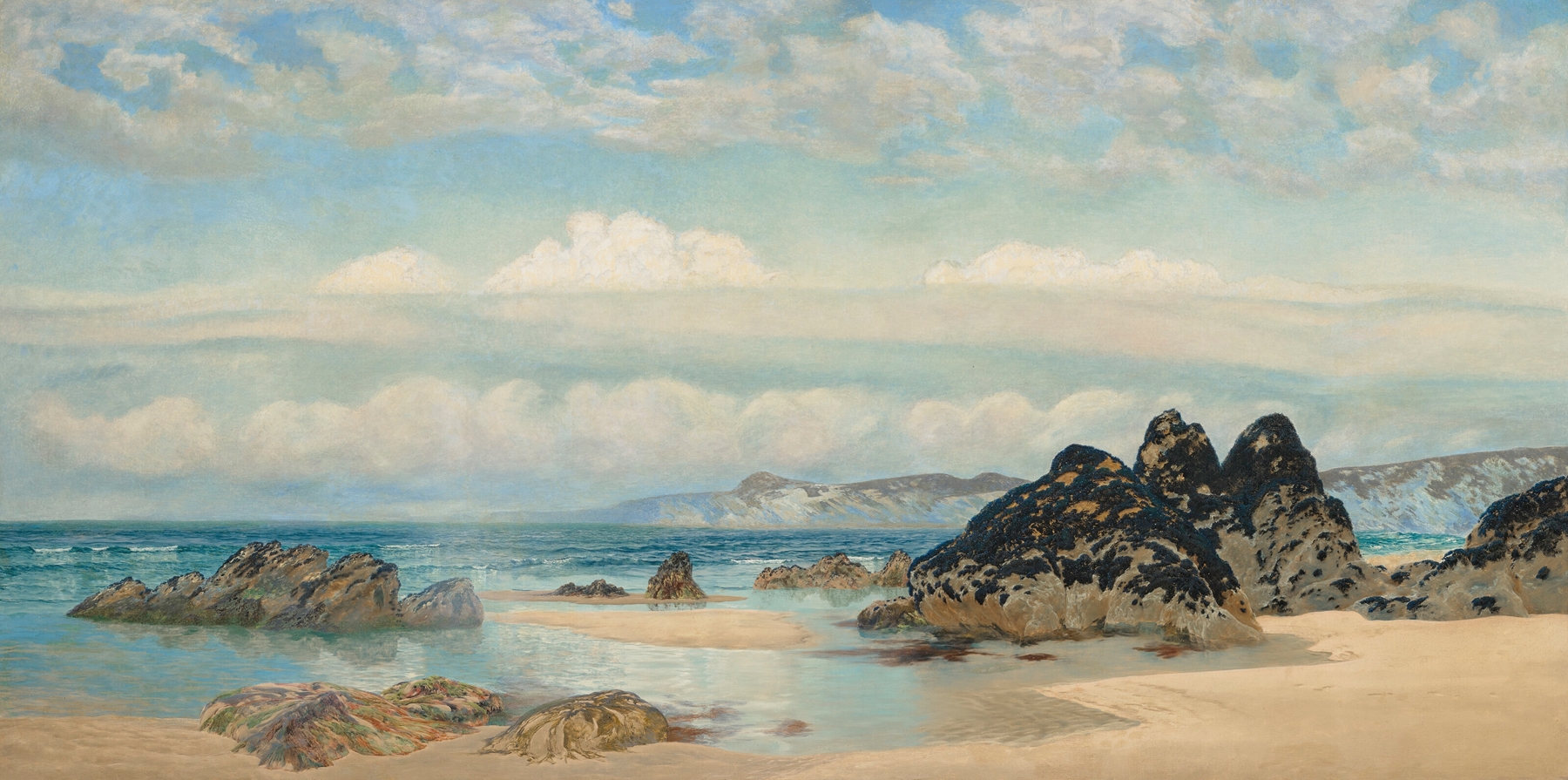 Landscape at dawn with grey hues by John Brett, oil painting