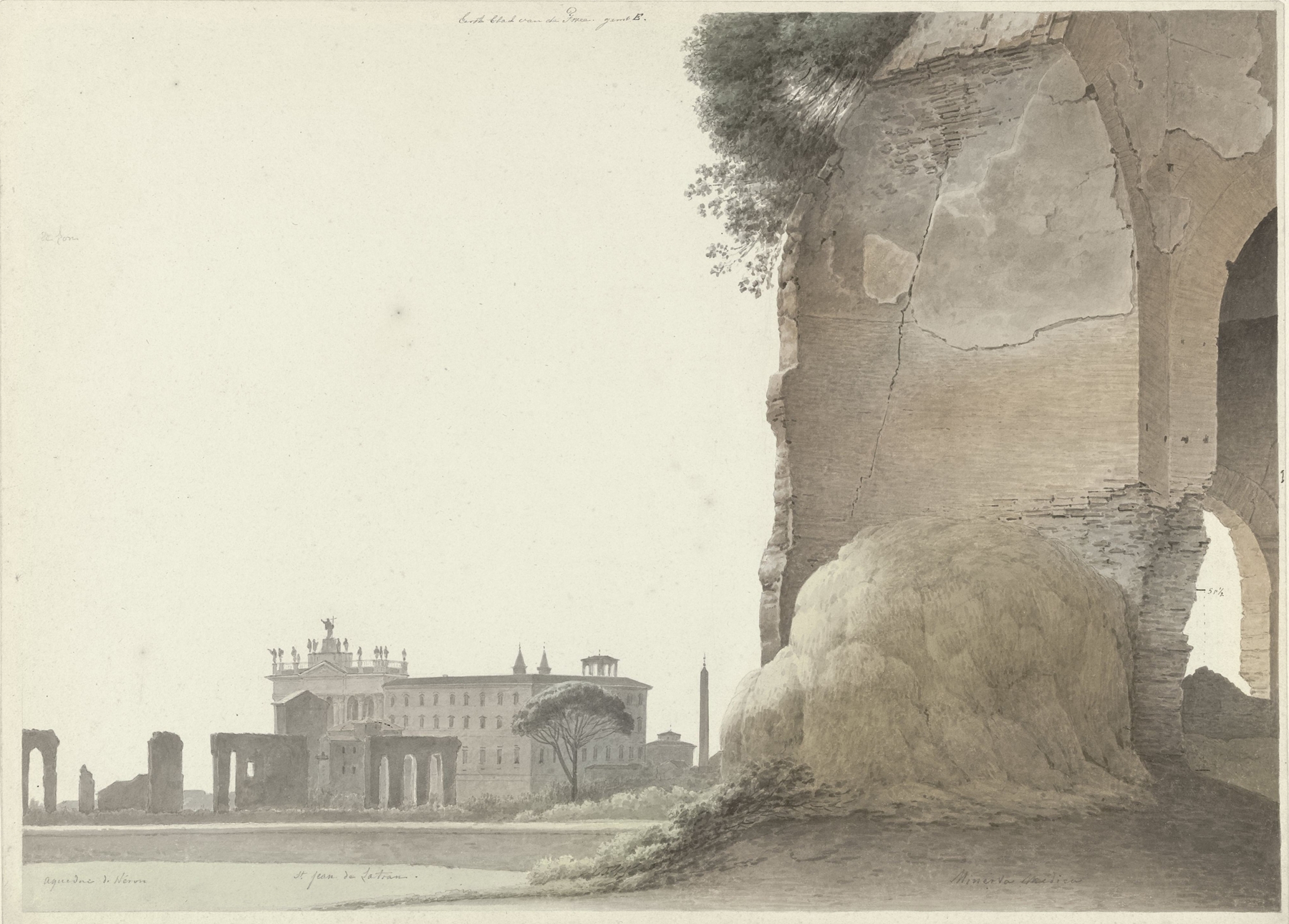 The Basilica of San Giovanni in Laterano, with the Temple of Minerva Medica in the Foreground, by Josephus Augustus Knip, public domain
