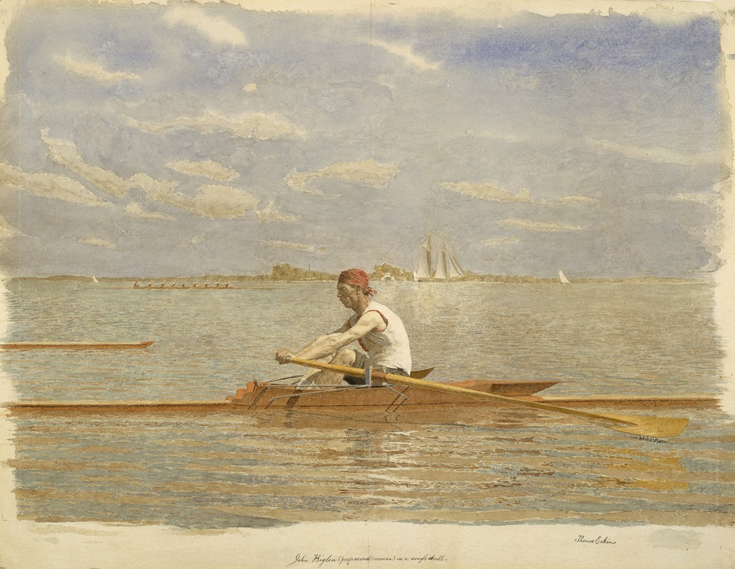 Thomas Eakins' painting depicts John Biglin rowing in a single scull.