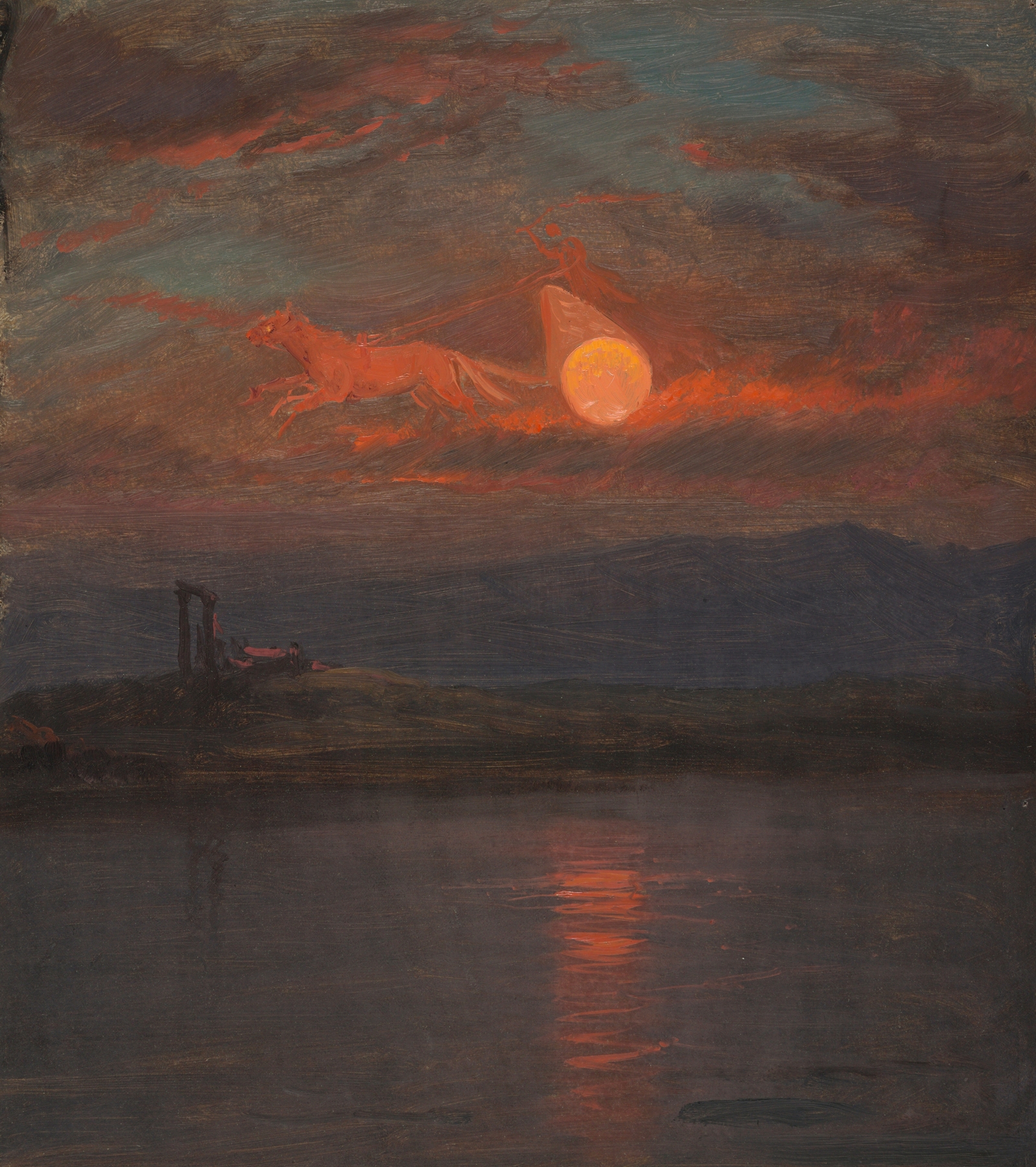 The Chariot of the Sun Fantasy by Frederic Edwin Church, oil painting depicting a chariot and clouds.