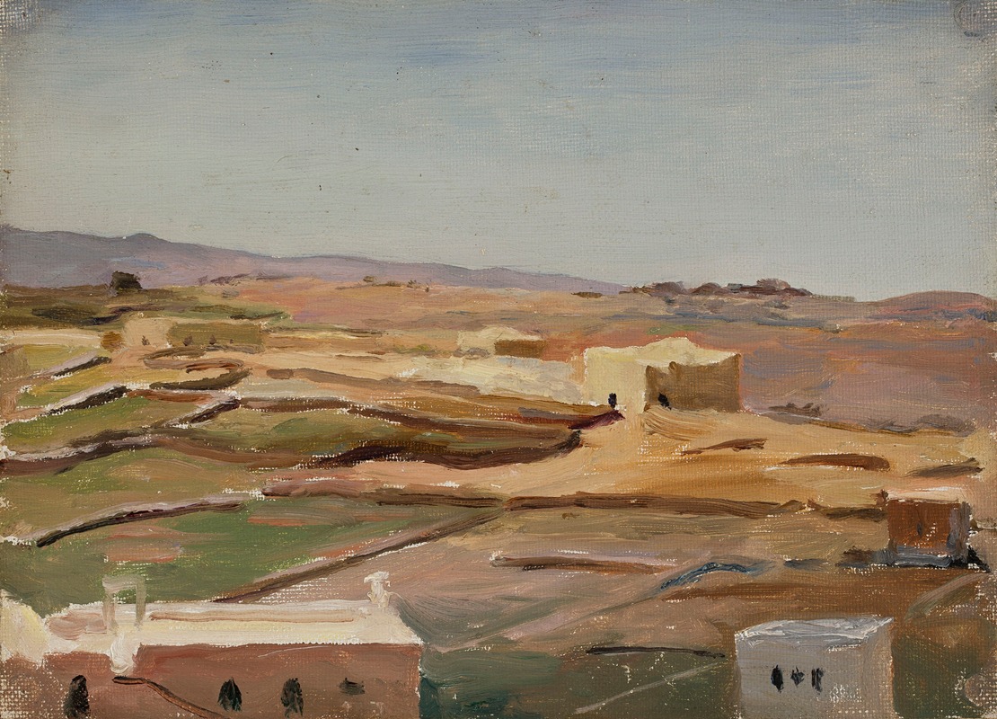 A landscape painting depicting the desert in Ramallah, Palestine.
