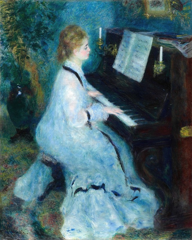 Woman at the Piano, oil painting by Pierre-Auguste Renoir, featuring a woman playing piano.