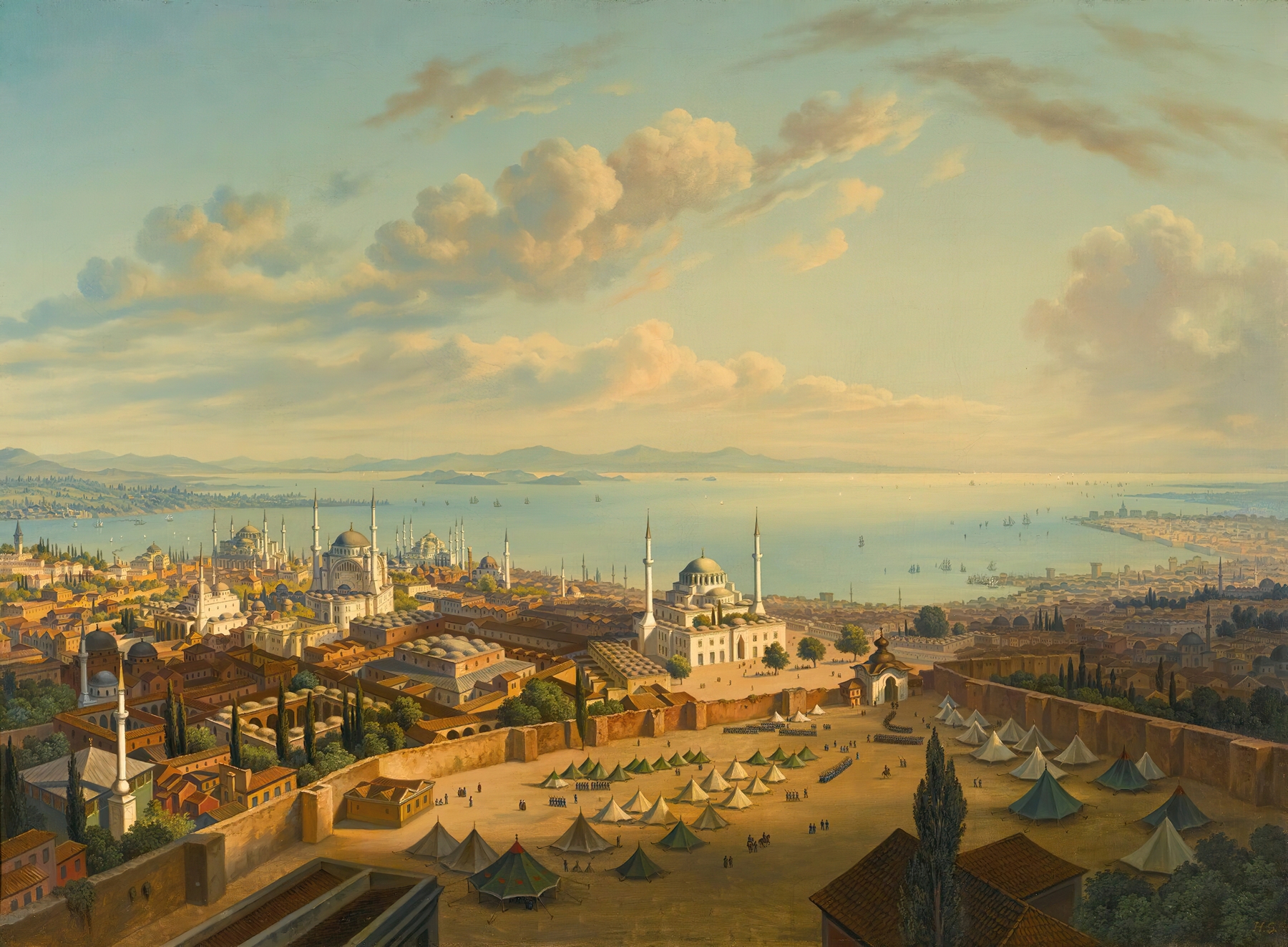 Constantinople From The Fire Tower Of Beyazit, by Hubert Sattler, public domain