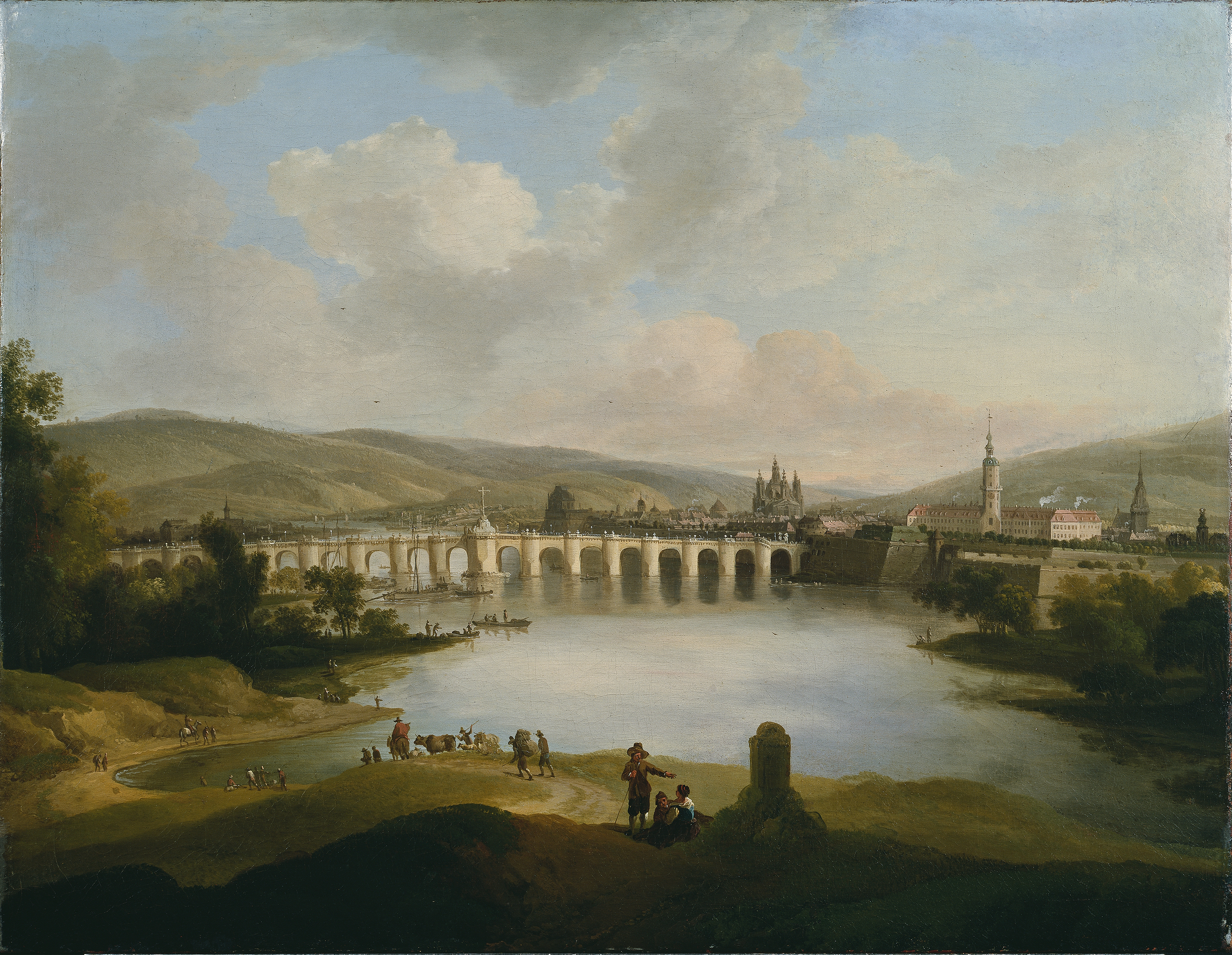 Landscape of a quaint town at sunset, oil on canvas by Christian Wilhelm Ernst Dietrich