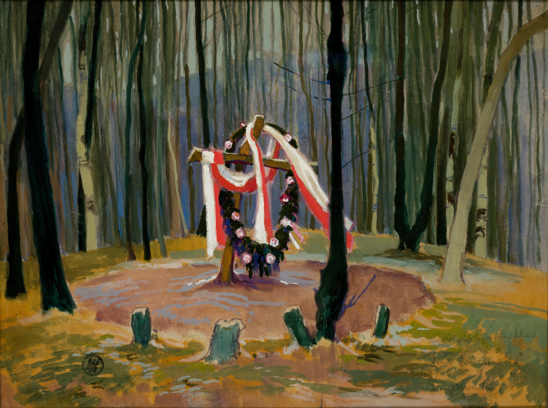 Gravestones in a historical scene by Henryk Uziembło, 1915, realism
