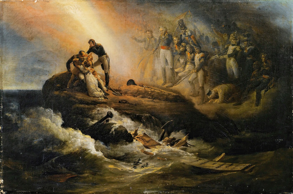 Horace Vernet's painting depicts the apotheosis of Napoleon at his tomb in Sainte-Helene.