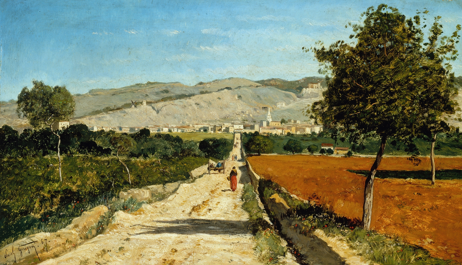 Landscape of Provence with lavender fields by Paul-Camille Guigou, oil painting
