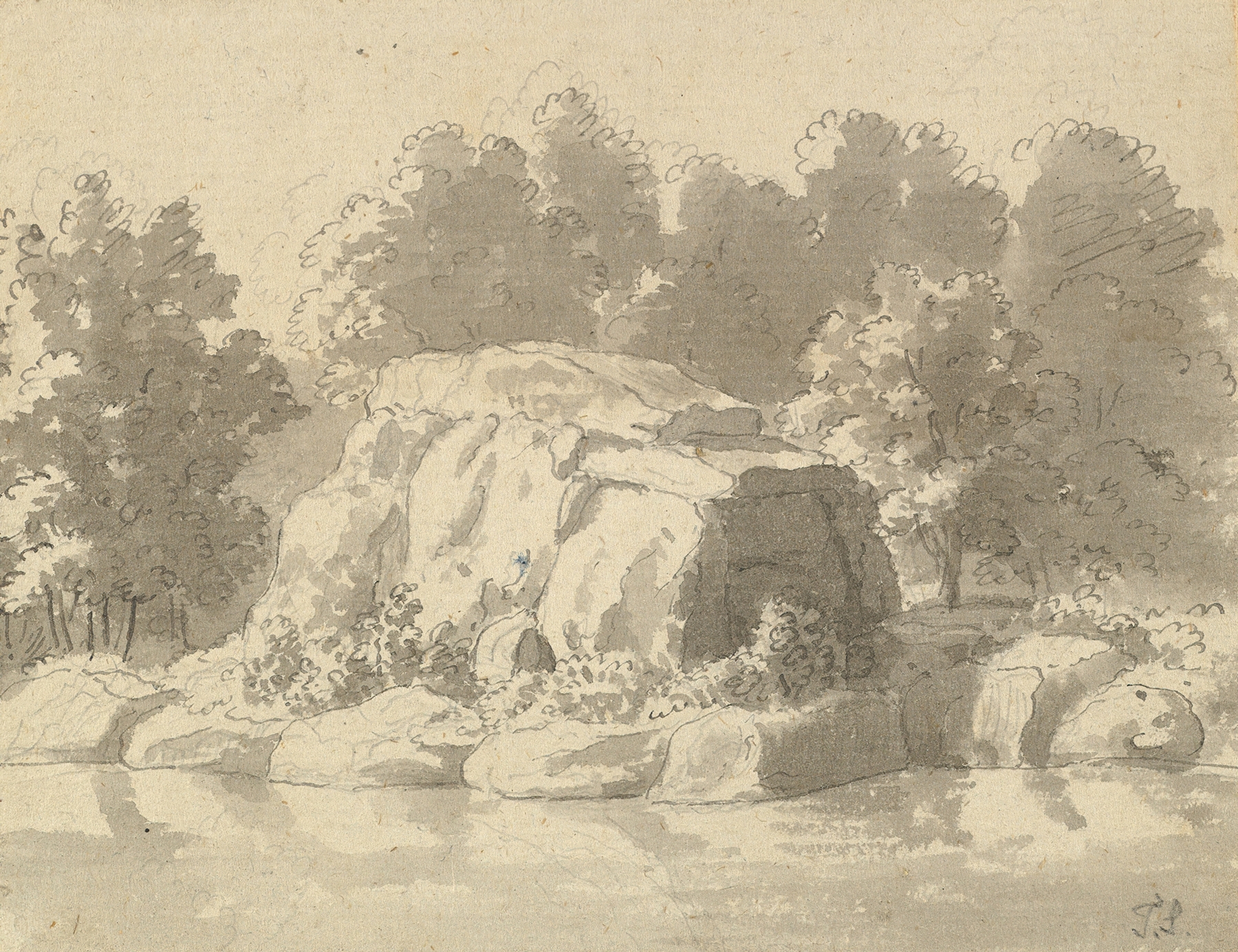 Design for Rock-work at Virginia Water by Thomas Sandby, depicting rock formations and water in a landscape