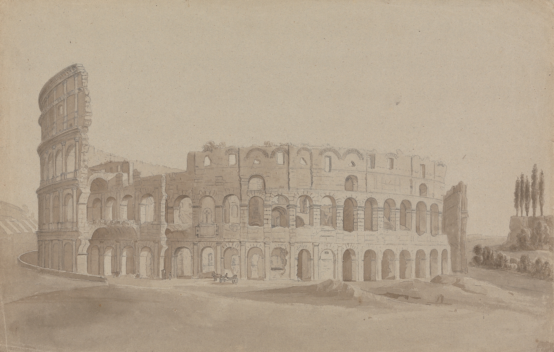 Watercolour by Isaac Weld depicting the Colosseum, Rome, with ancient stones.