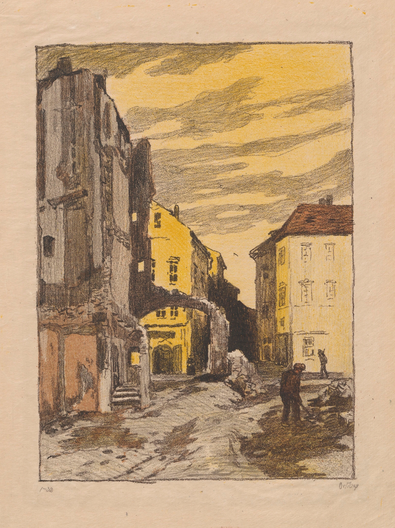 Abbruch des Ghetto in Prag by Emil Orlik, ink on paper showing urban demolition