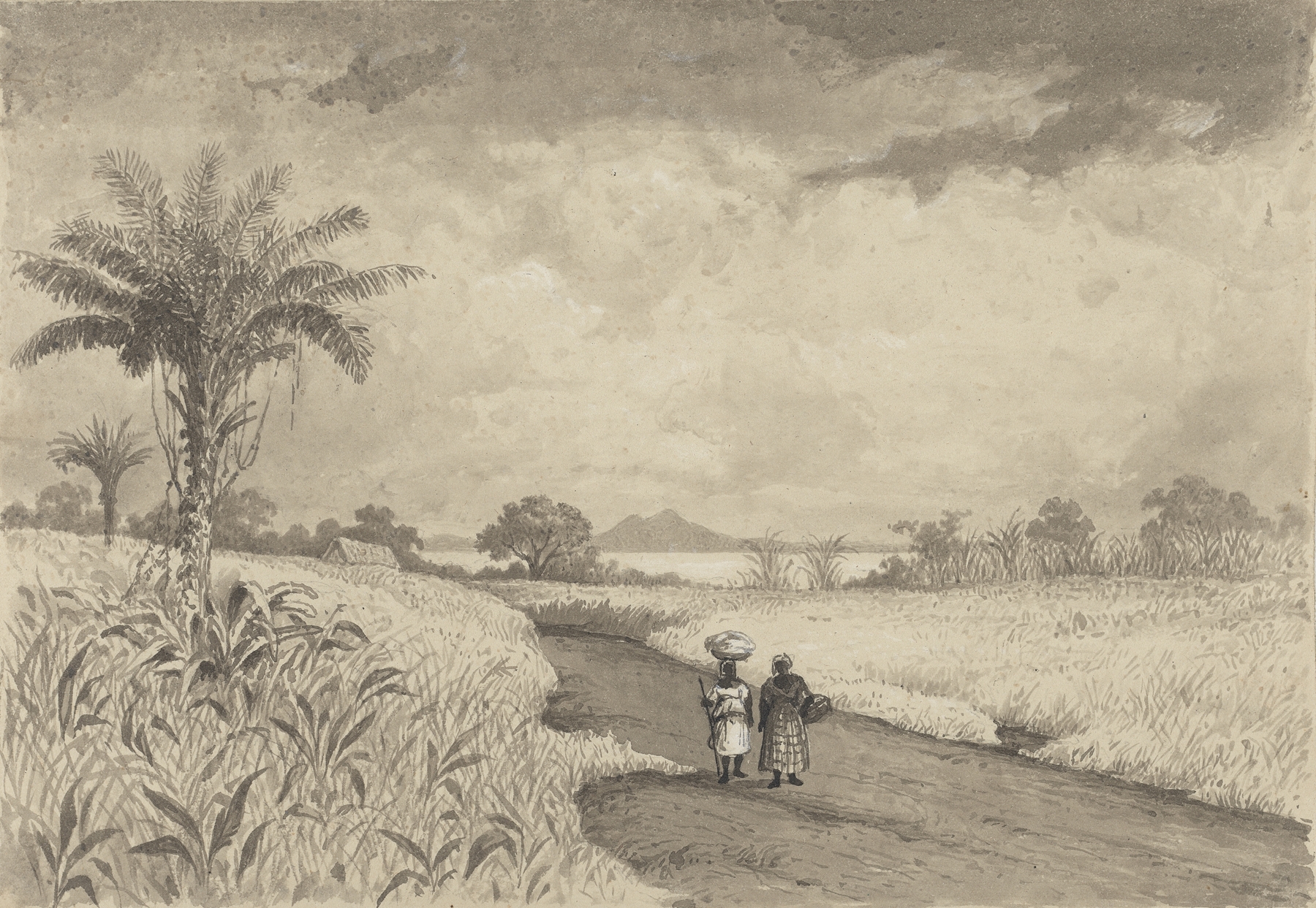 The Road to Pitch Lake by Michel Jean Cazabon, oil on canvas showing a winding road and lush greenery.