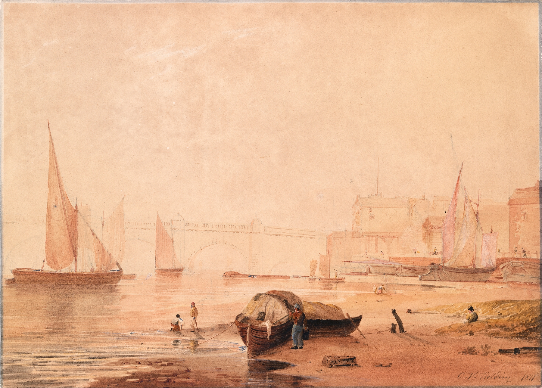 Westminster Bridge over the Thames by Copley Fielding, 1811, oil painting