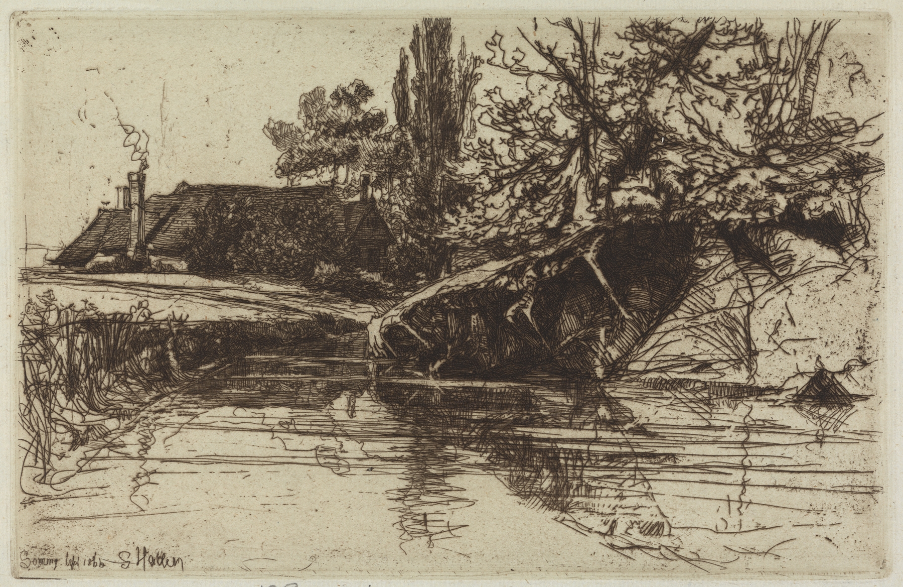 The Moat House, by Francis Seymour Haden, public domain
