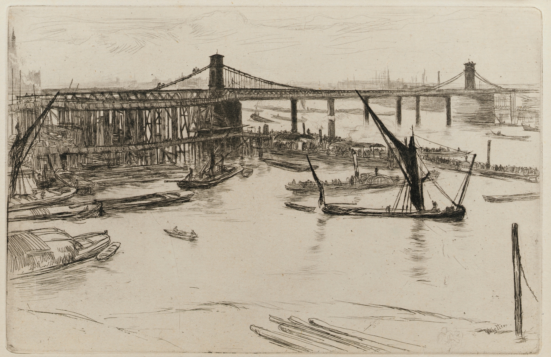 Old Hungerford Bridge, by James Abbott McNeill Whistler, public domain