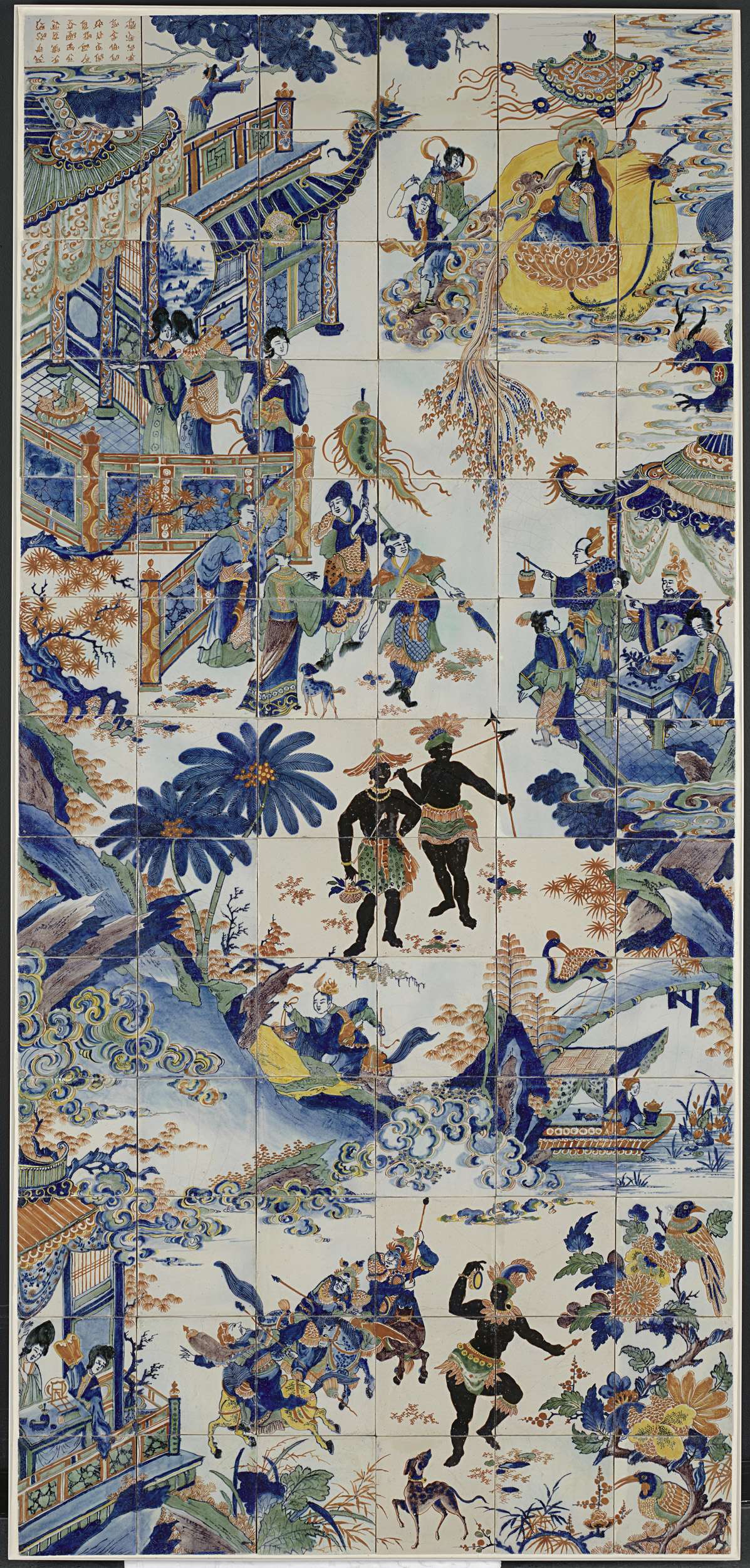 Tile panel with a Chinese landscape, by Unknown Artist, public domain