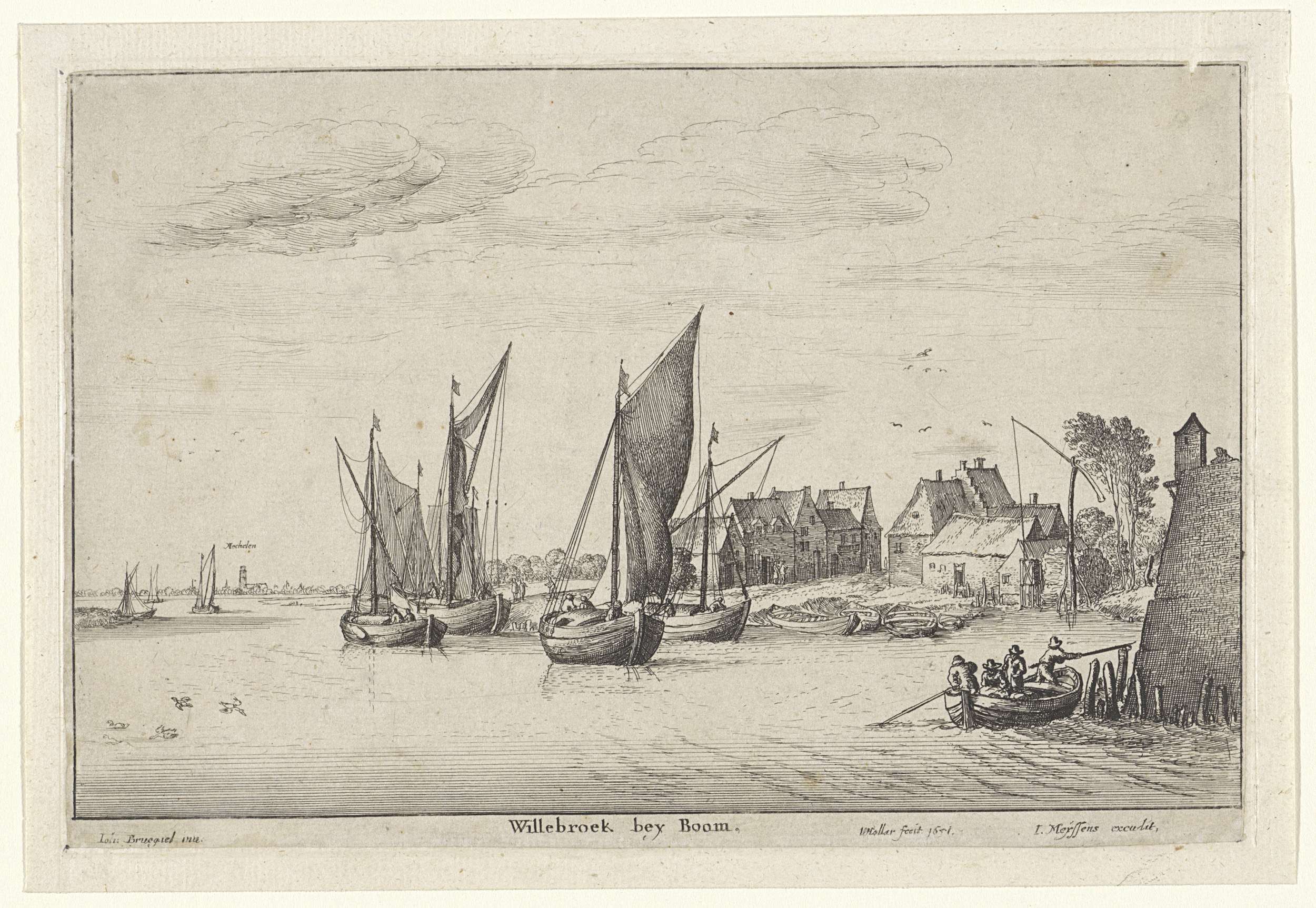 Landscape etching by Wenceslaus Hollar depicting Willebroek near Mechelen
