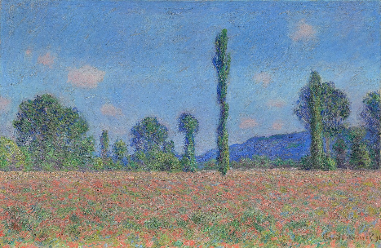 A vibrant depiction of a poppy field in Giverny by Claude Monet.