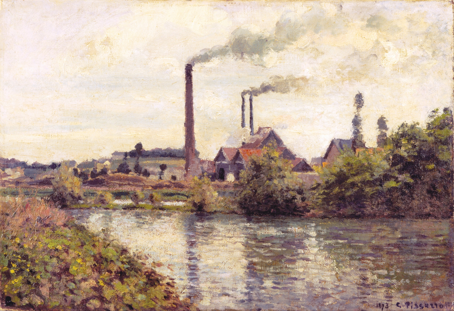 The Factory at Pontoise, by Camille Pissarro, public domain