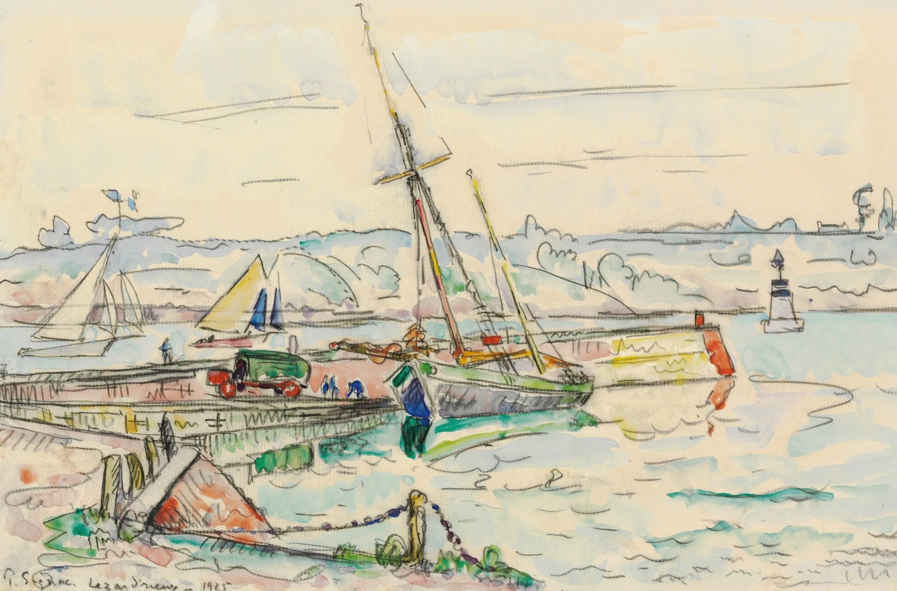 Lézardrieux, voilier à quai, by Paul Signac, public domain