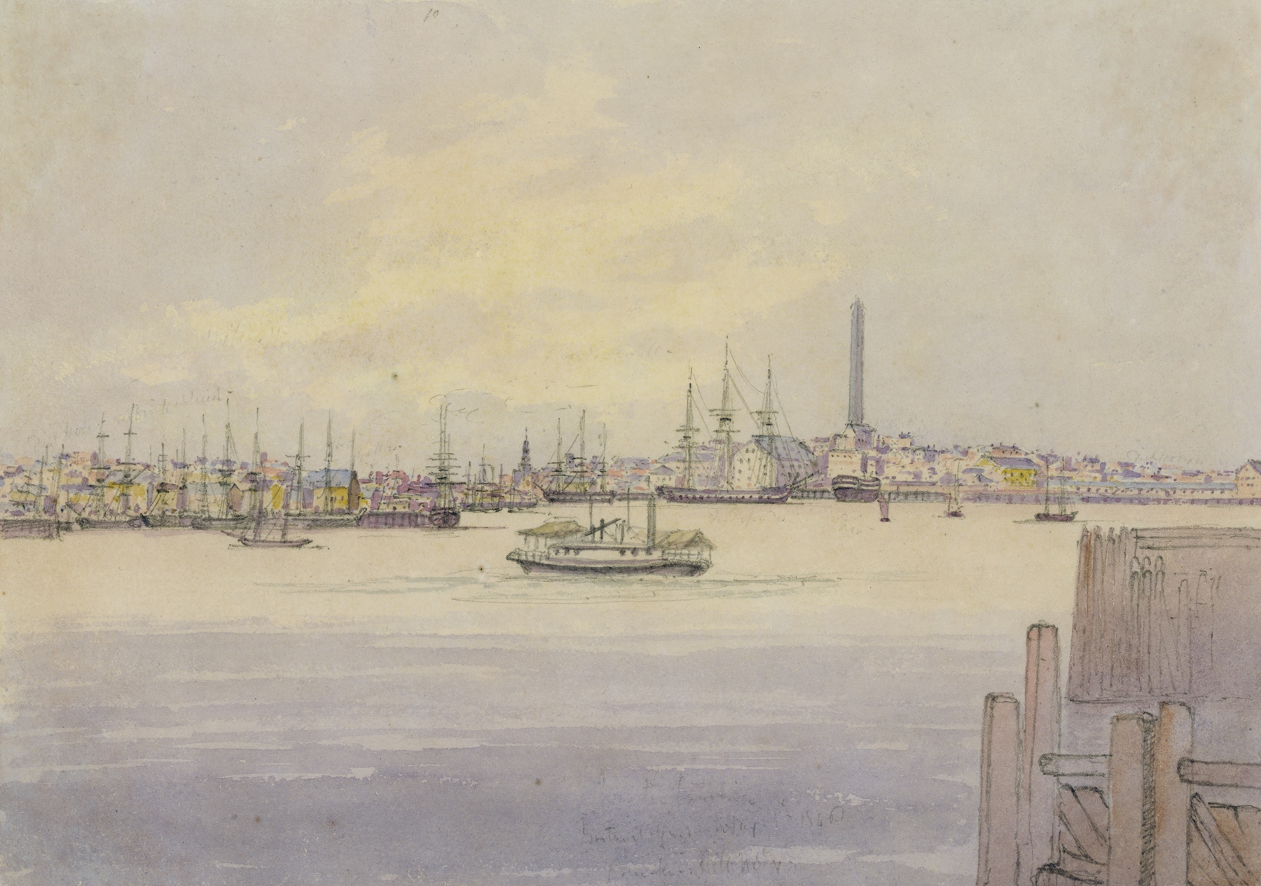 Marine scene with the Cambria steamer and Bunker’s Hill Monument by Michael Seymour