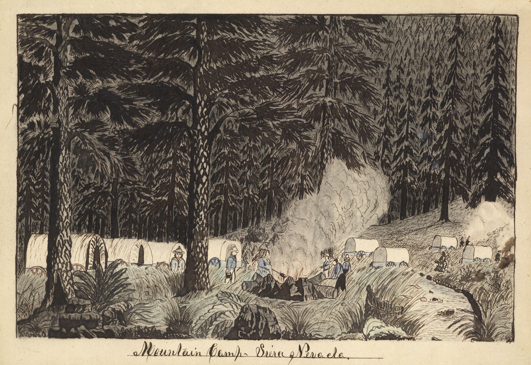 Mountain camp scene in the Sierra Nevada by Daniel A. Jenks, oil painting