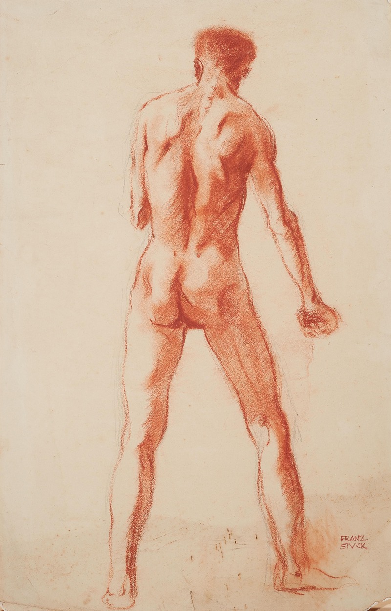 Franz von Stuck's 'Männlicher Akt' showcases the human form in a striking manner.