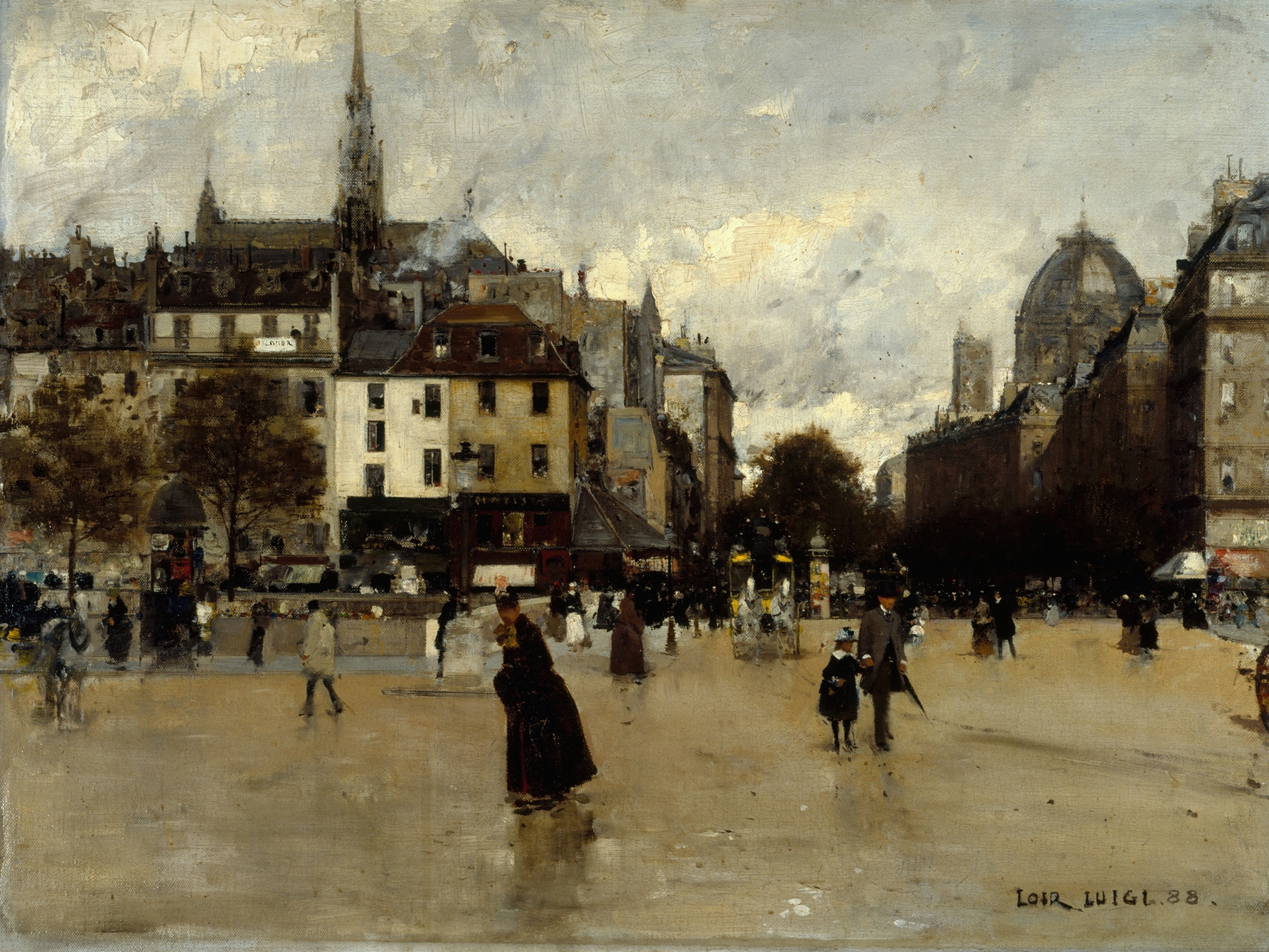 Le boulevard du Palais by Luigi Loir, oil on canvas depicting a lively city scene.