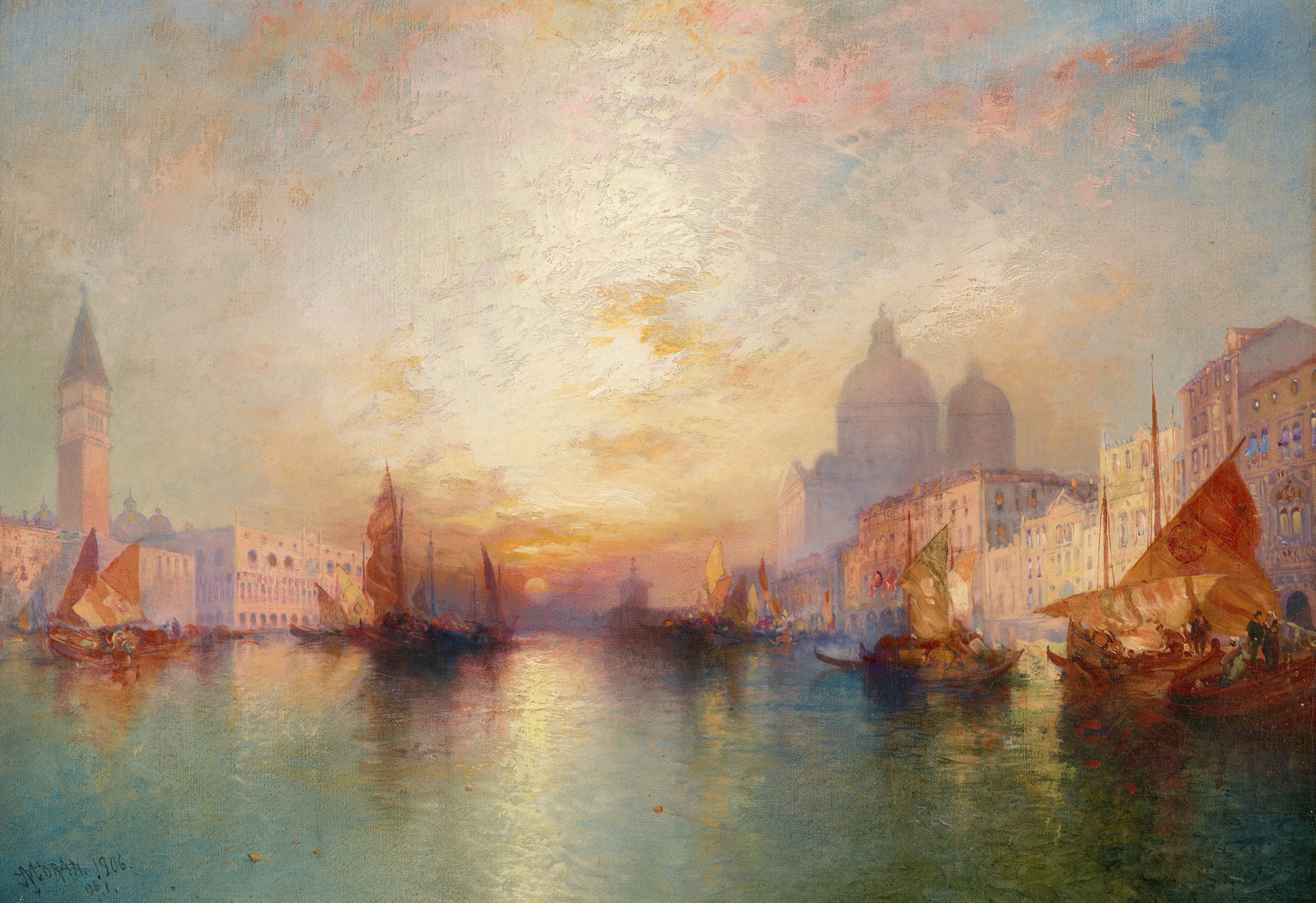 Venice; Grand Canal at Sunset, oil painting by Thomas Moran