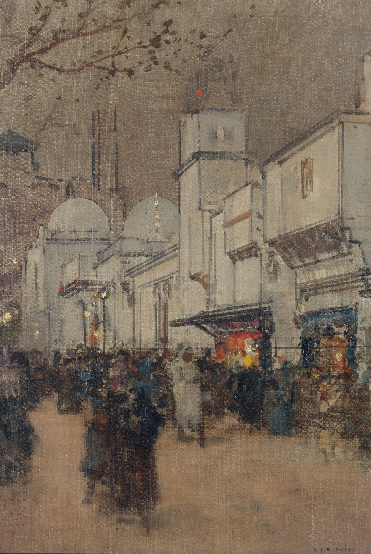 La rue des Nations, à l’Exposition Universelle de 1900 by Luigi Loir, oil painting of a lively crowd.