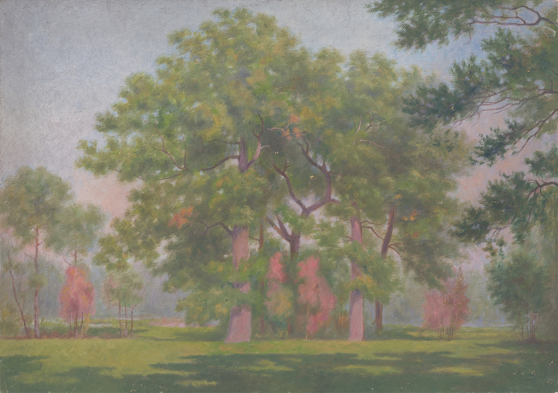 Landscape with Trees by Dezider Czölder, oil on canvas depicting a serene forest scene.