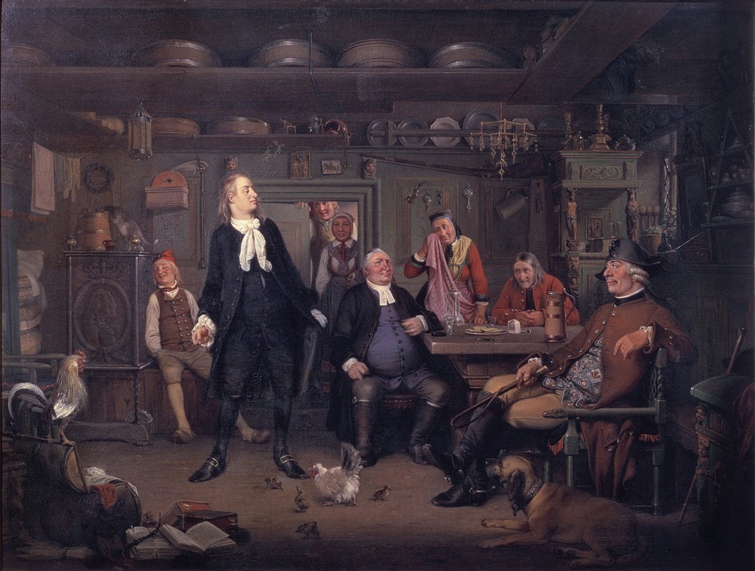 A scene from Ludvig Holberg's play 'Erasmus Montanus' depicted by Wilhelm Marstrand.