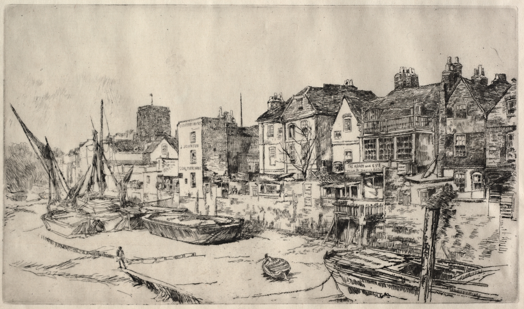 Interior scene of Adam and Eve Tavern by James Abbott McNeill Whistler, oil painting