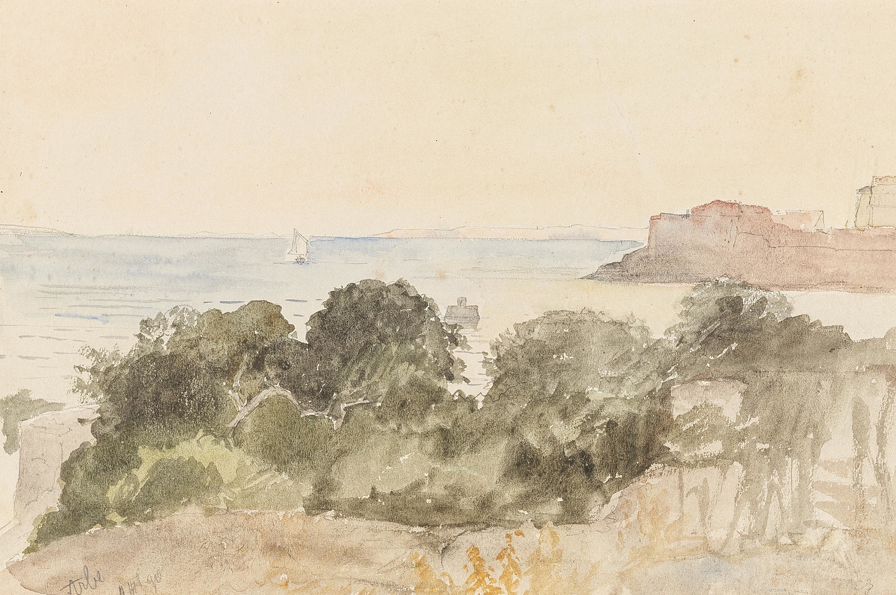 Landscape by Marie Egner, oil painting depicting a luminous sky and earthy tones.