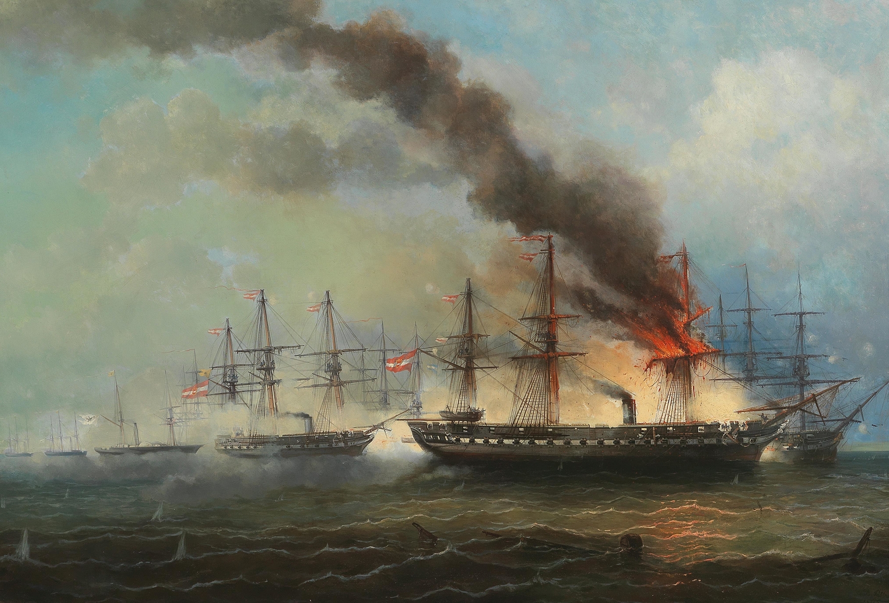 The sea battle at Helgoland on 9 May 1864, by Josef Carl Berthold Püttner, public domain