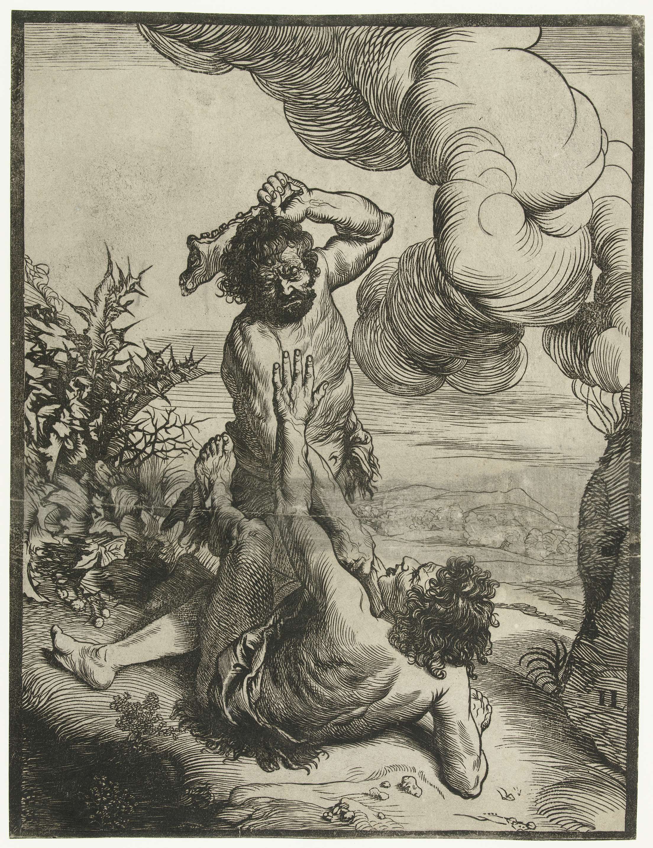 Kaïn doodt Abel by Jan Lievens, paper artwork showing a confrontation between two brothers.
