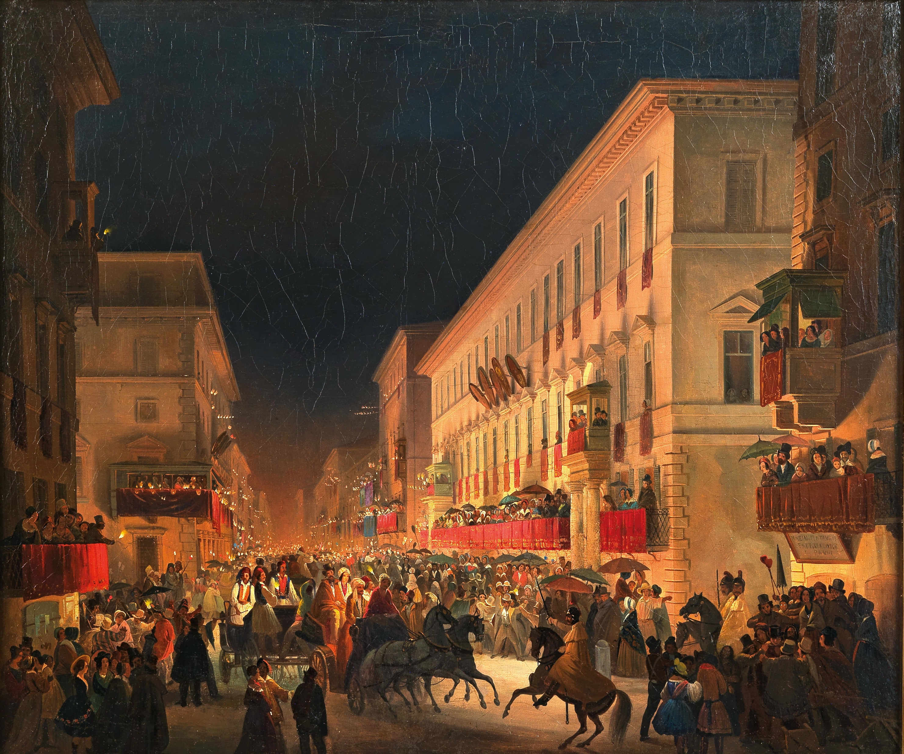 Carnival In Rome, The Feast Of Moccoletti, by Ippolito Caffi, public domain