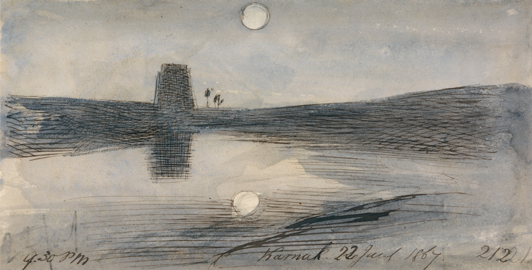 Karnak, 9-30 pm, 22 January 1867, by Edward Lear, public domain
