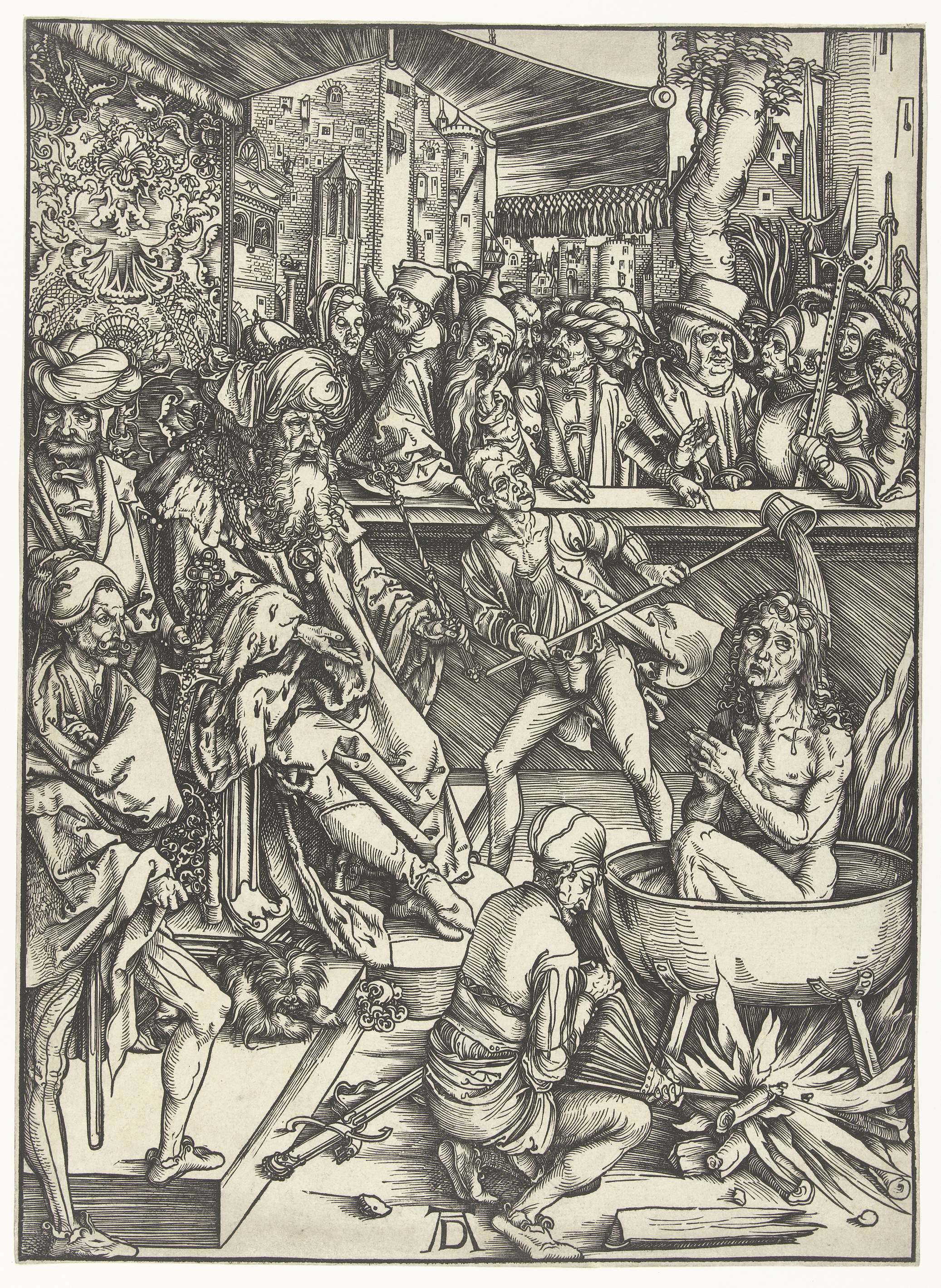 Religious scene depicting John the Evangelist, etching by Albrecht Dürer