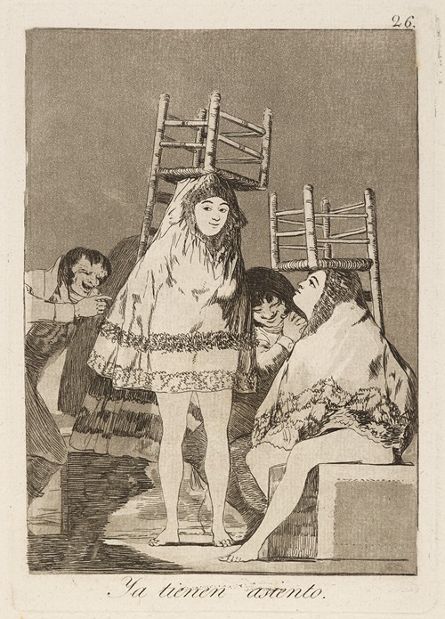 Francisco de Goya's painting 'Ya tienen asiento' captures a moment of social interaction.