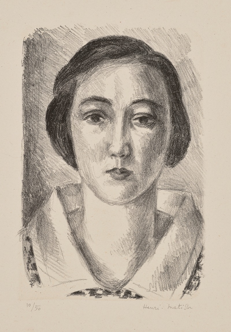 Henri Matisse's painting features a young girl in a floral dress with an organdy collar.