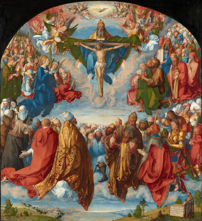 Albrecht Dürer's 'Adoration of the Trinity' depicts a divine scene with intricate details.