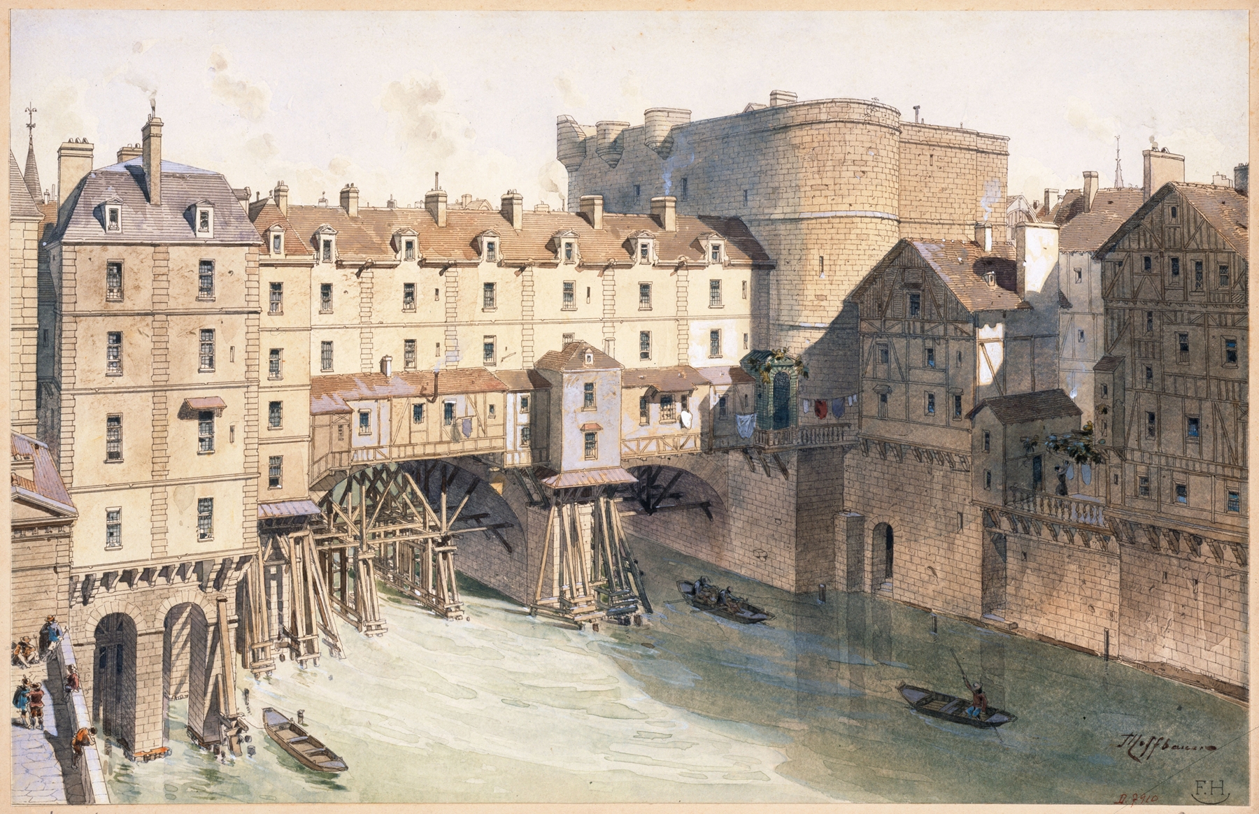 Le Petit-Châtelet et le Petit-Pont en 1717, oil on canvas by Fédor Hoffbauer