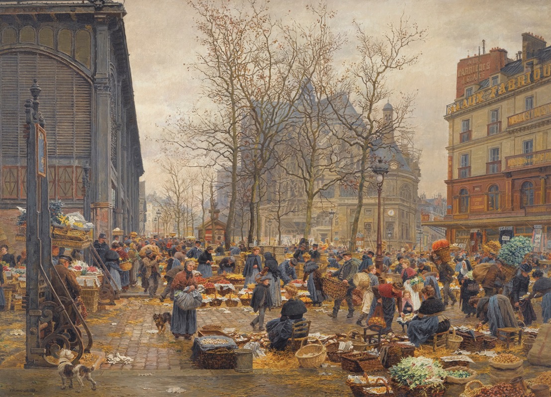A lively market scene depicting autumn activities.
