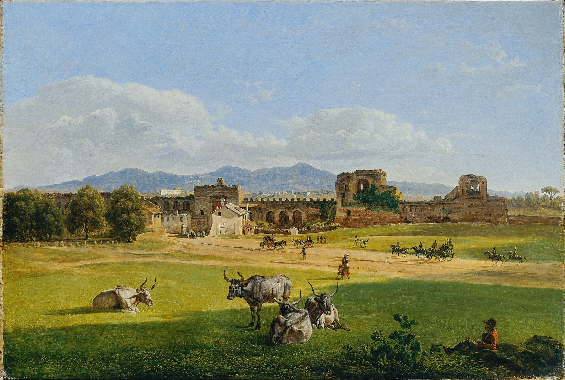 Landscape with Porta San Giovanni arch, oil painting by Joseph Rebell